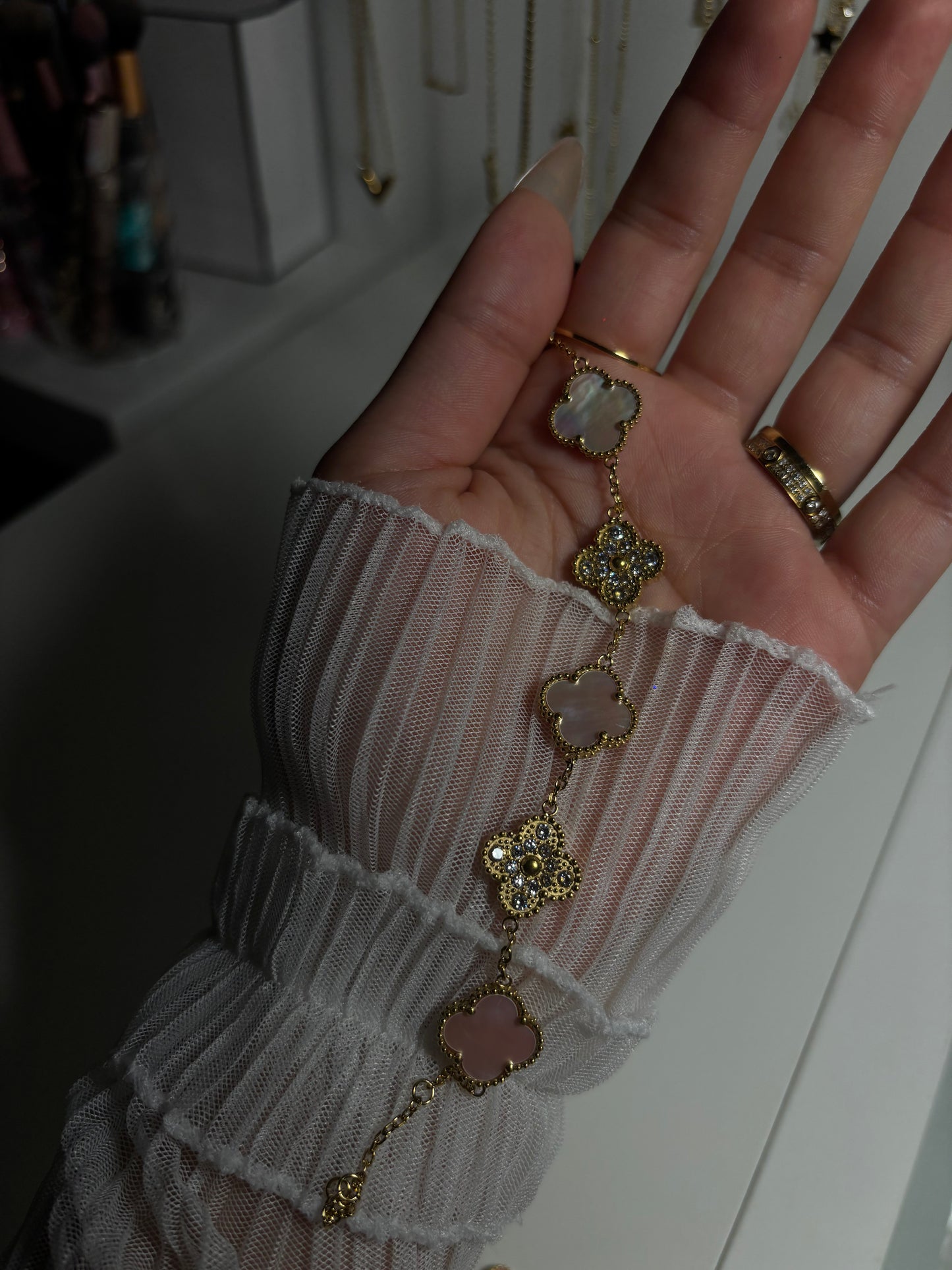 Clover bracelet pink/glitter