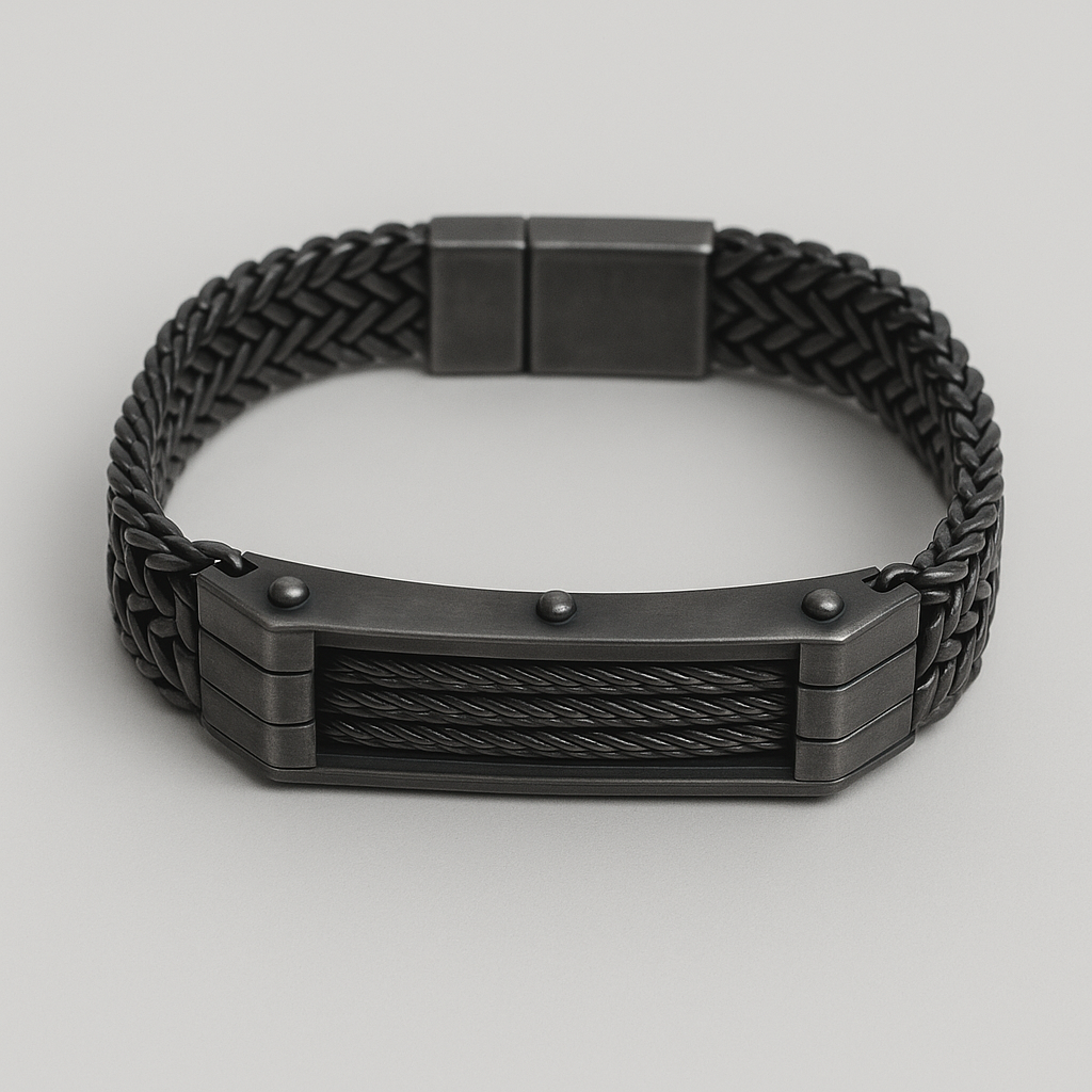 Braided Steel Bracelet – Matte Black Edition