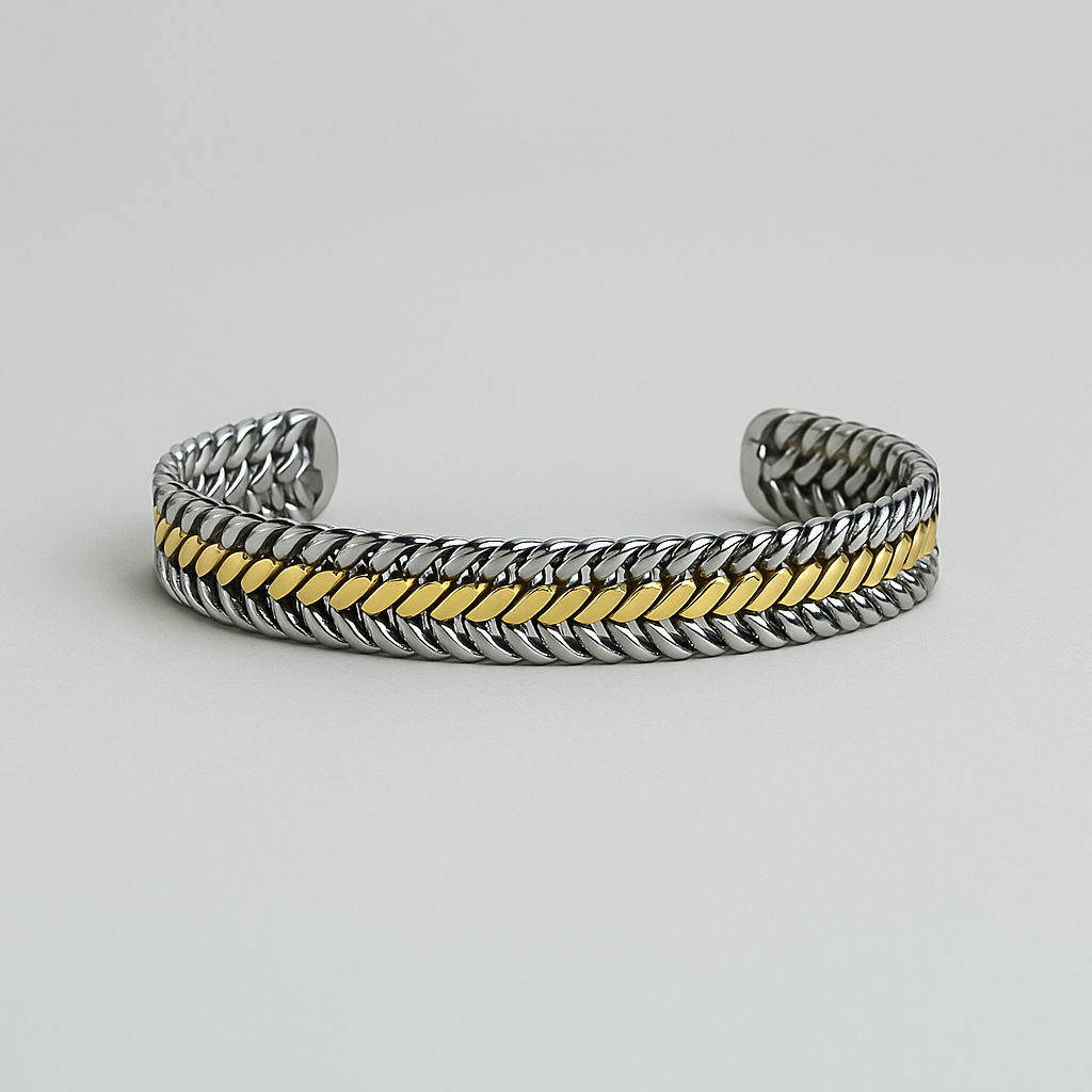 Cuban Link Cuff Bracelet – Dual-Tone Edition