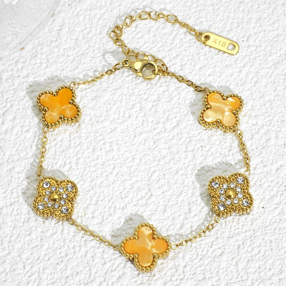 Clover bracelet orange | 18k