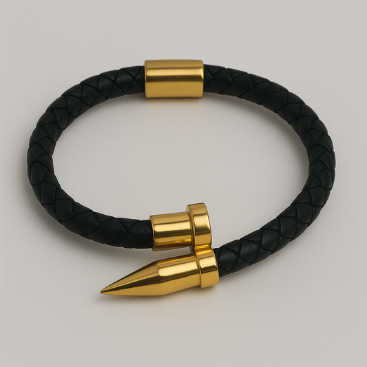 Braided Leather Bracelet – Gold Spike Edition