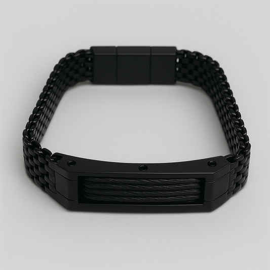 Braided Steel Bracelet – Obsidian Black Edition