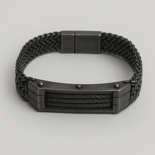 Braided Steel Bracelet – Matte Black Edition