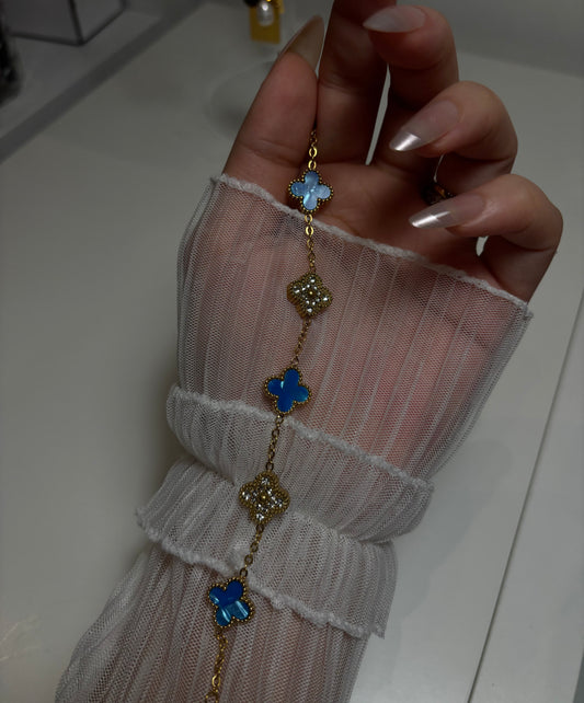 Clover bracelet light blue | 18k