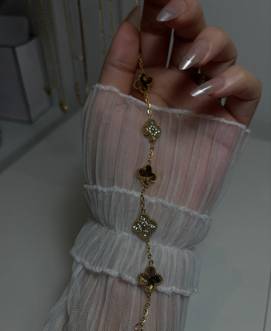 Clover bracelet brown | 18k
