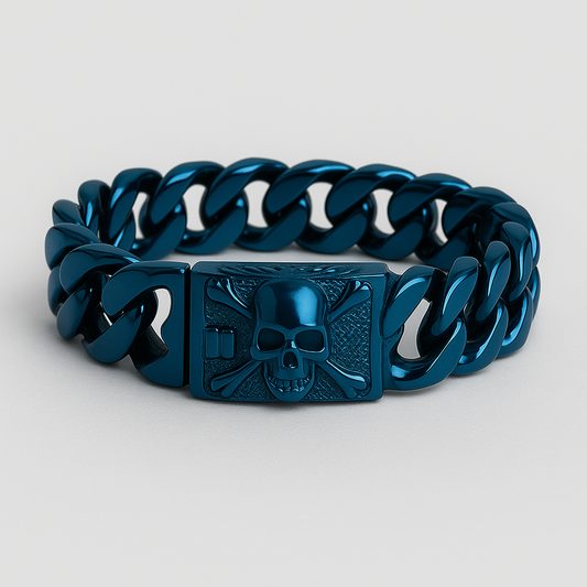 Skull Clasp Curb Bracelet – Electric Blue Edition